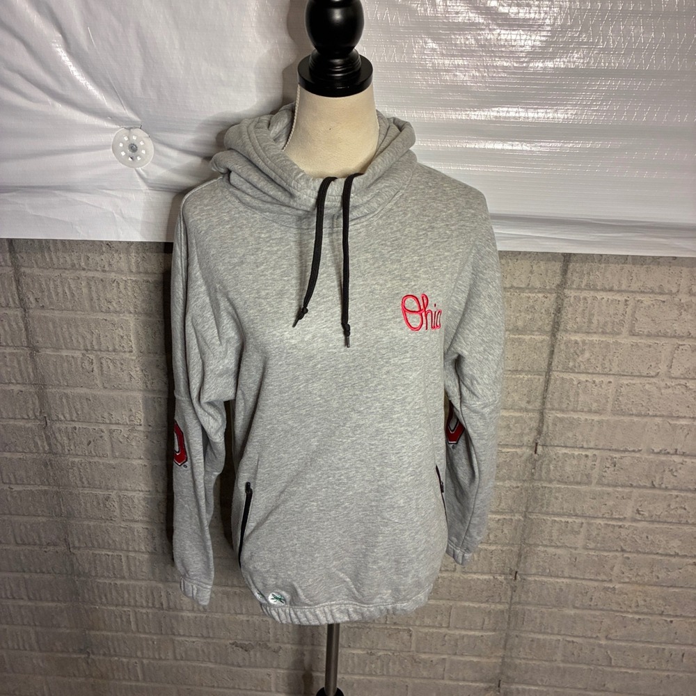 Bend Ohio State Buckeyes Gray Cowl Neck Hoodie Women Large Block O Zip Pocket